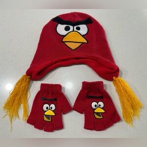 Kids Red Angry Birds Hat and Gloves Set.